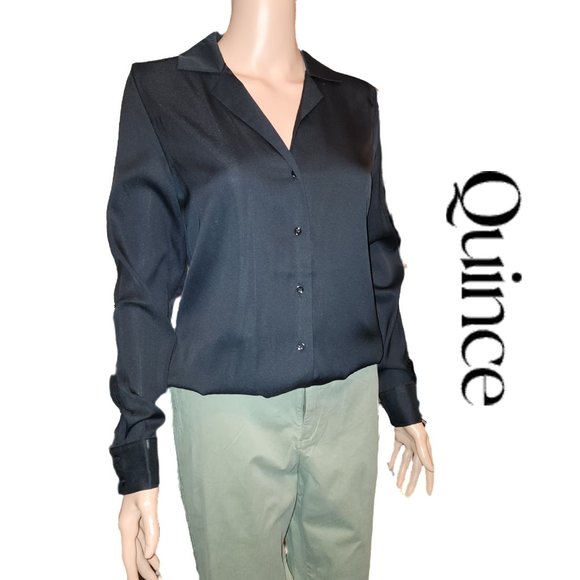 Quince Tops - Quince Washable Stretch Silk Notch Collar Blouse NWT Black Small